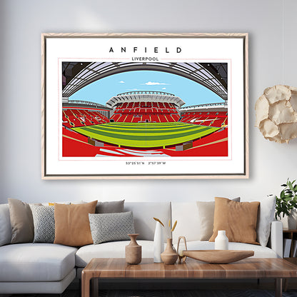 Anfield Stadium Football, Liverpool Wall Art, Premier League Stadium Decor, Framed Canvas Print Wall Art