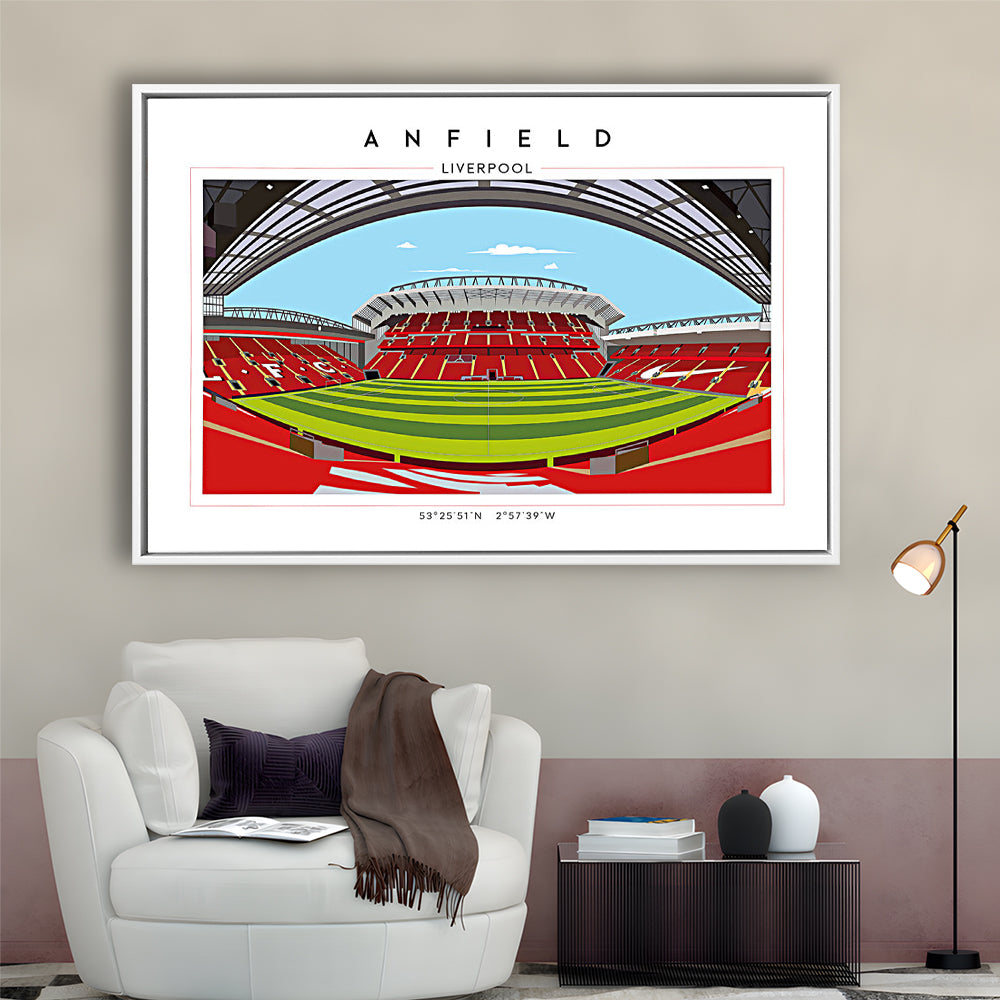 Anfield Stadium Football, Liverpool Wall Art, Premier League Stadium Decor, Framed Canvas Print Wall Art