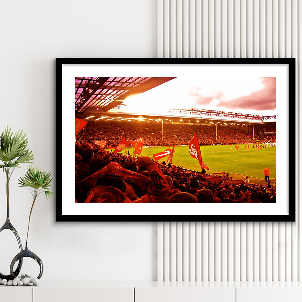 Anfield Stadium in Liverpool, Stadium Canvas, Sport Art, Gift for him, White Border Framed Art Print Wall Decor