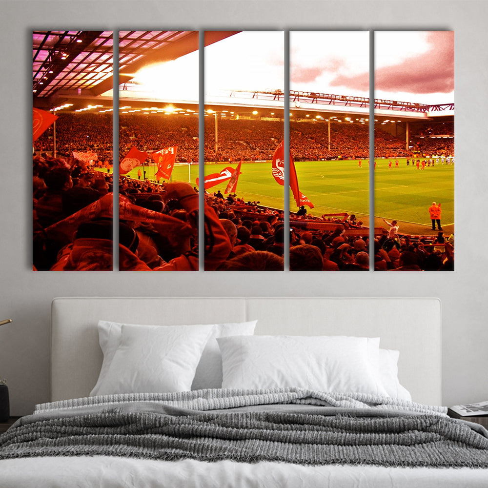 Anfield Stadium in Liverpool, Stadium Canvas, Sport Art, 5 Panel B, Extra Large Canvas, Canvas Print Wall Art