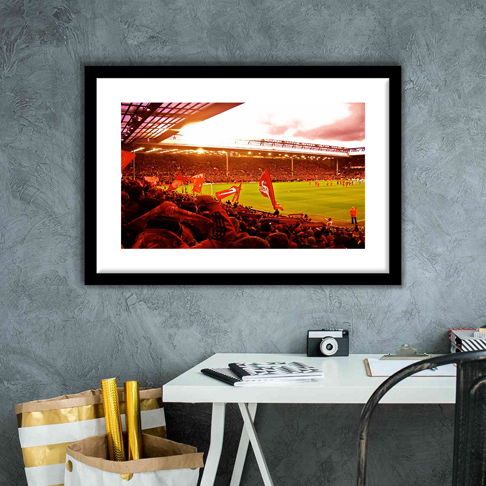 Anfield Stadium in Liverpool, Stadium Canvas, Sport Art, Gift for him, White Border Framed Art Print Wall Decor