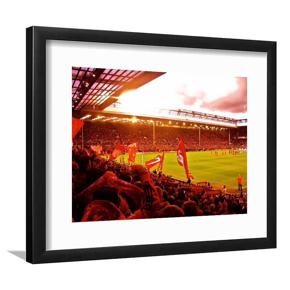 Anfield Stadium in Liverpool, Stadium Canvas, Sport Art, Gift for him, White Border Framed Art Print Wall Decor