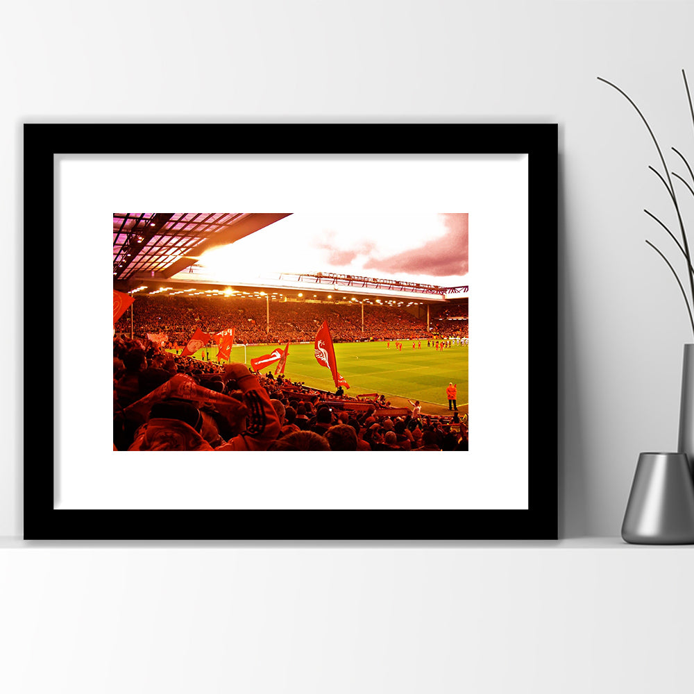 Anfield Stadium in Liverpool, Stadium Canvas, Sport Art, Gift for him, White Border Framed Art Print Wall Decor
