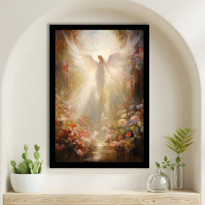 Angel Painting, Angel in Heaven With Heavenly Light, Framed Art Print Wall Decor, Picture Framed