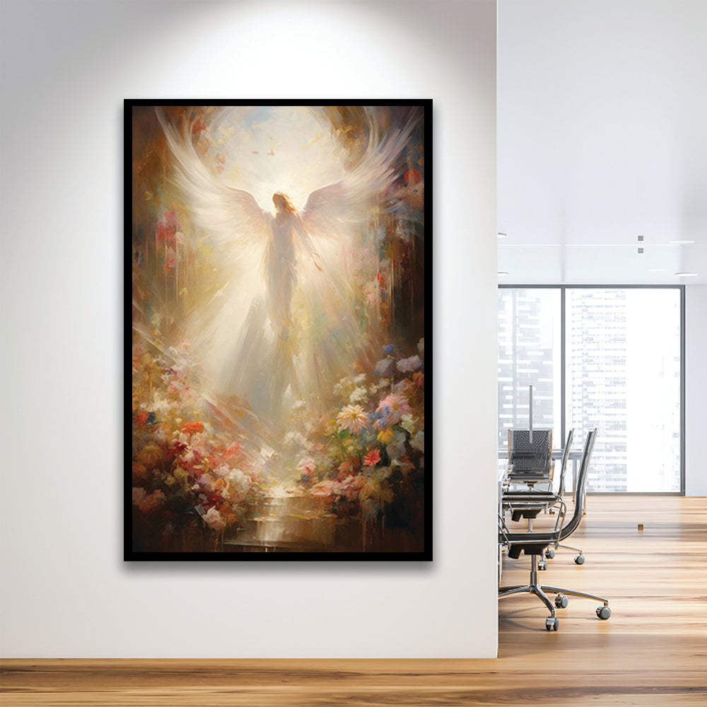 Angel Painting, Angel in Heaven With Heavenly Light, Framed Art Print Wall Decor, Picture Framed