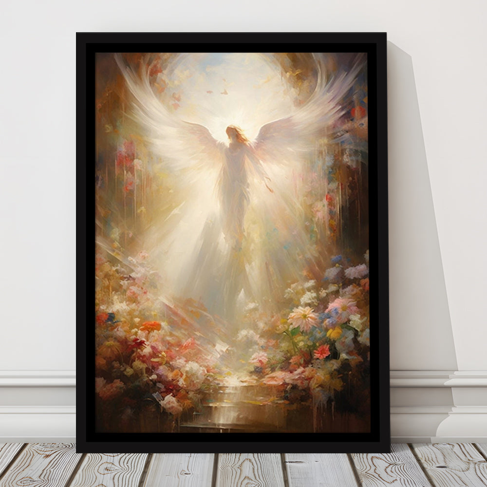 Angel Painting, Angel in Heaven With Heavenly Light, Framed Canvas Print Wall Art, Floating Frame