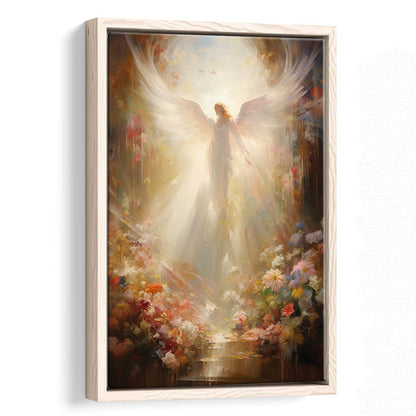 Angel Painting, Angel in Heaven With Heavenly Light, Framed Canvas Print Wall Art, Floating Frame