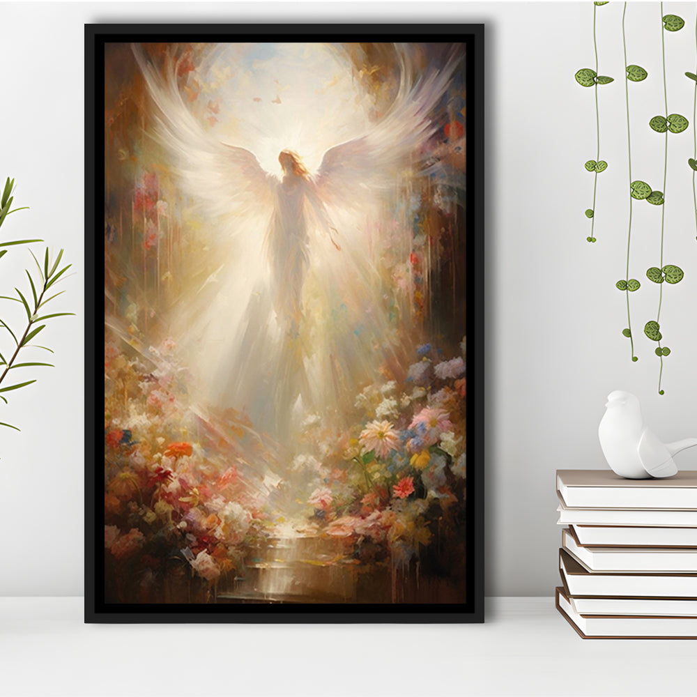 Angel Painting, Angel in Heaven With Heavenly Light, Framed Canvas Print Wall Art, Floating Frame