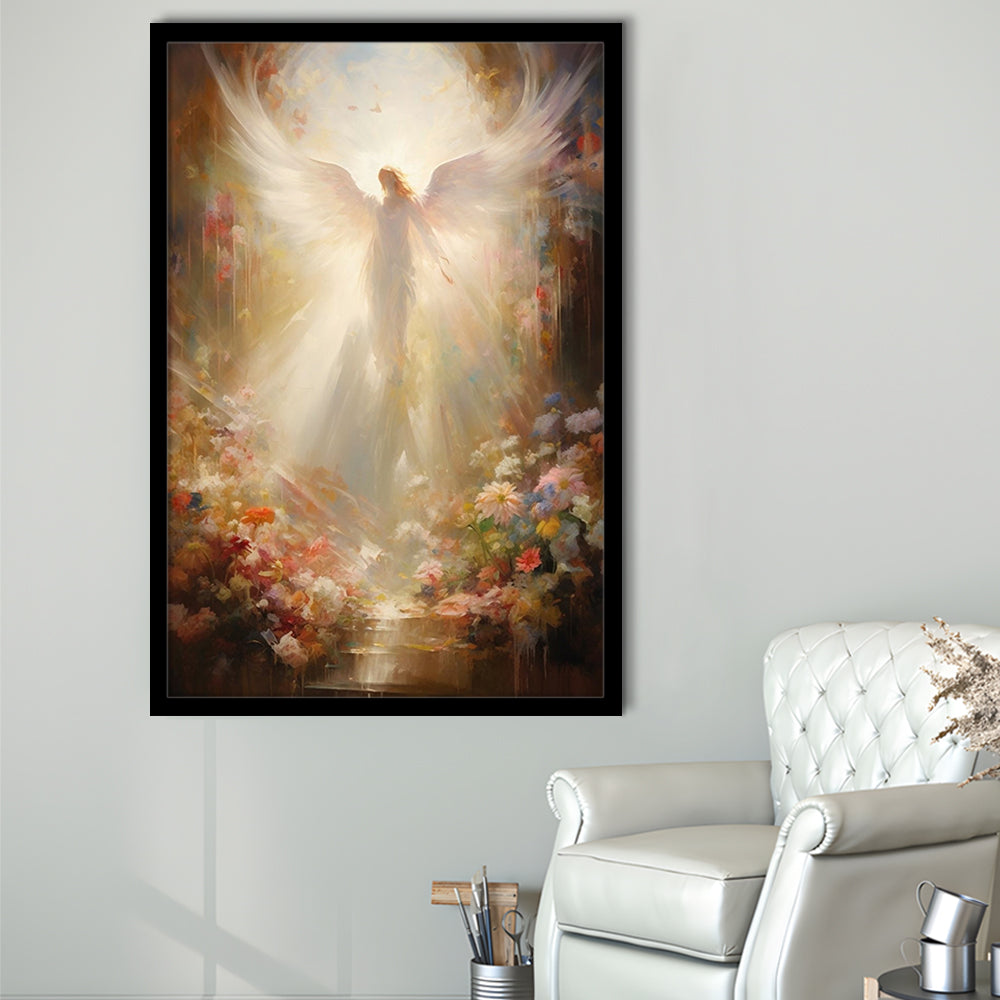 Angel Painting, Angel in Heaven With Heavenly Light, Framed Art Print Wall Decor, Picture Framed