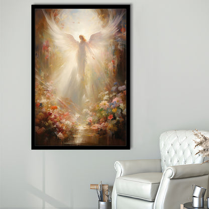 Angel Painting, Angel in Heaven With Heavenly Light, Framed Art Print Wall Decor, Picture Framed