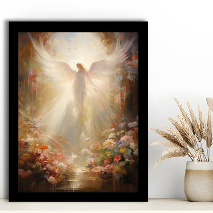 Angel Painting, Angel in Heaven With Heavenly Light, Framed Art Print Wall Decor, Picture Framed