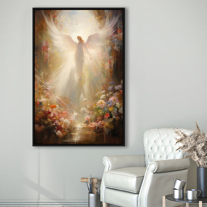 Angel Painting, Angel in Heaven With Heavenly Light, Framed Canvas Print Wall Art, Floating Frame