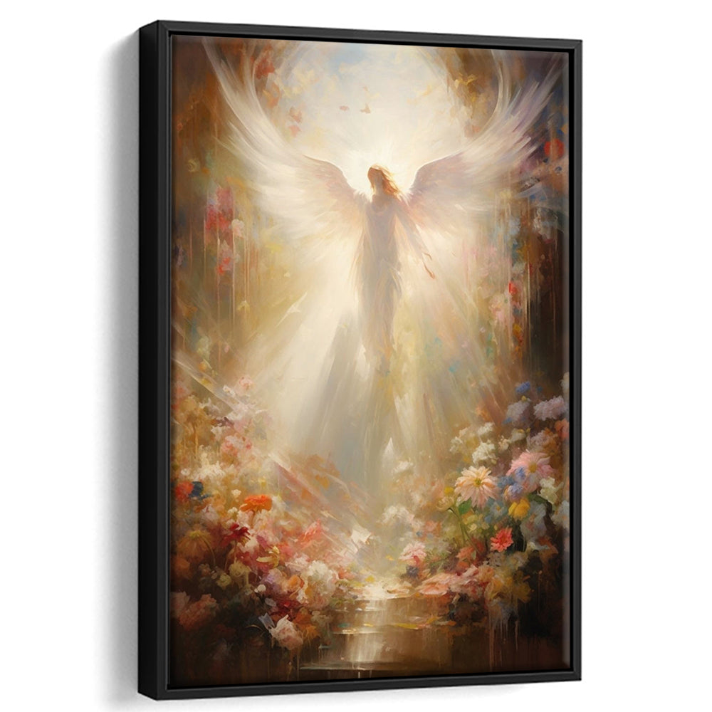 Angel Painting, Angel in Heaven With Heavenly Light, Framed Canvas Print Wall Art, Floating Frame