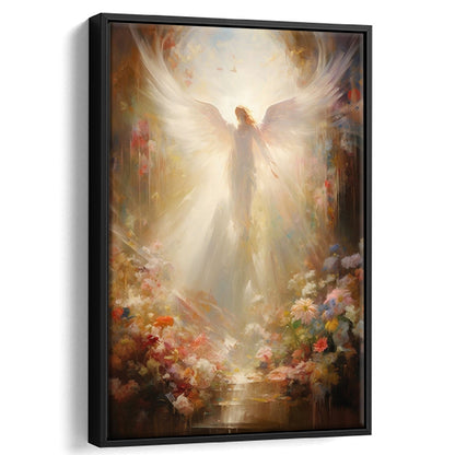 Angel Painting, Angel in Heaven With Heavenly Light, Framed Canvas Print Wall Art, Floating Frame