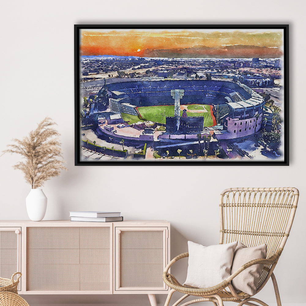 Angel Stadium Painting Canvas, Los Angeles Angels Watercolor, Sport Gift Art, Framed Canvas Print Wall Art