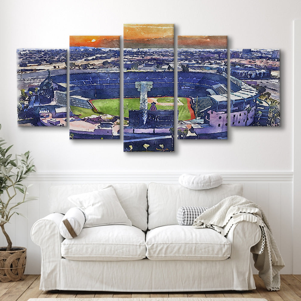 Angel Stadium Painting Canvas, Los Angeles Angels Watercolor, Sport Art, Mixed 5 Panel, Canvas Print Wall Art