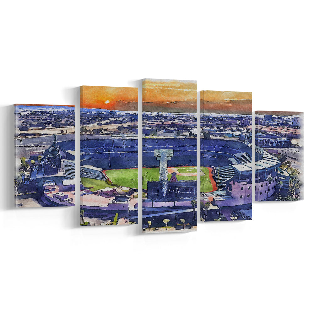 Angel Stadium Painting Canvas, Los Angeles Angels Watercolor, Sport Art, Mixed 5 Panel, Canvas Print Wall Art
