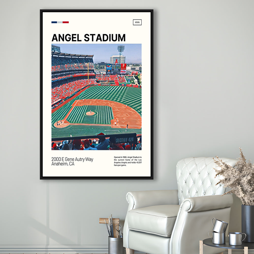 Angel Stadium Print, Los Angeles Angels Stadium Canvas Art, Man Cave Gift, Floating Framed Canvas Print Wall Art