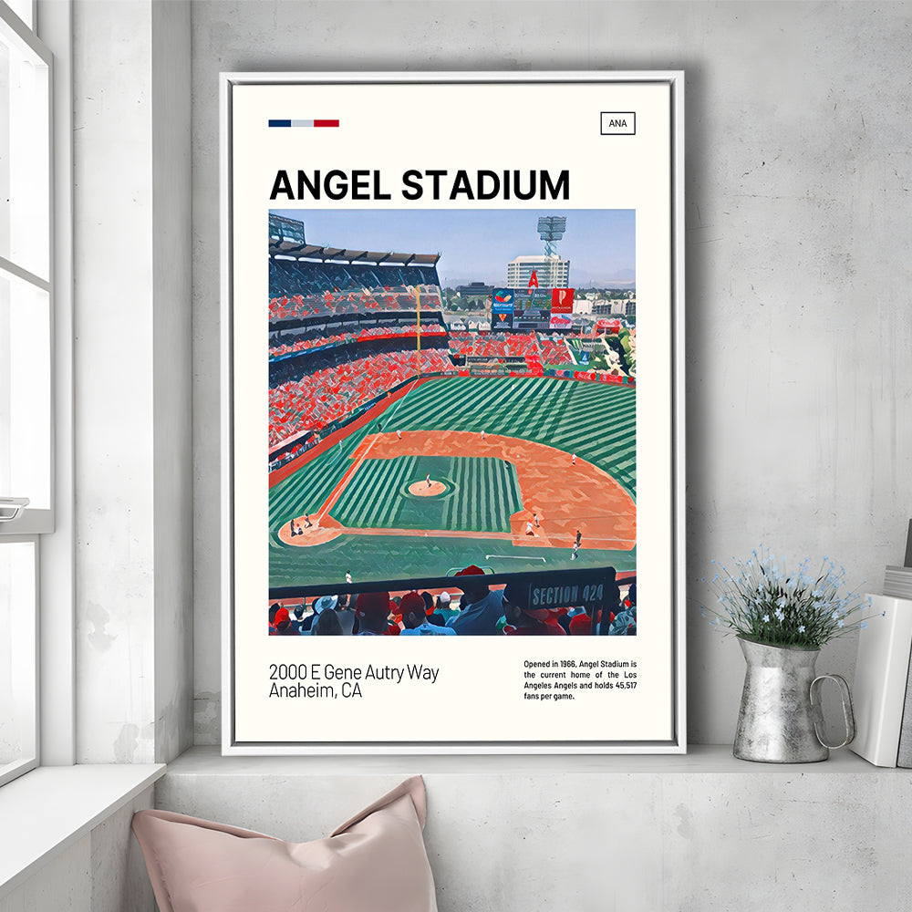 Angel Stadium Print, Los Angeles Angels Stadium Canvas Art, Man Cave Gift, Floating Framed Canvas Print Wall Art