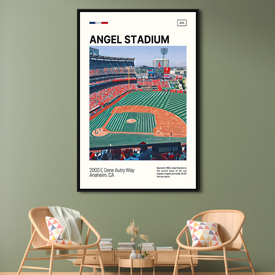 Angel Stadium Print, Los Angeles Angels Stadium Canvas Art, Man Cave Gift, Floating Framed Canvas Print Wall Art