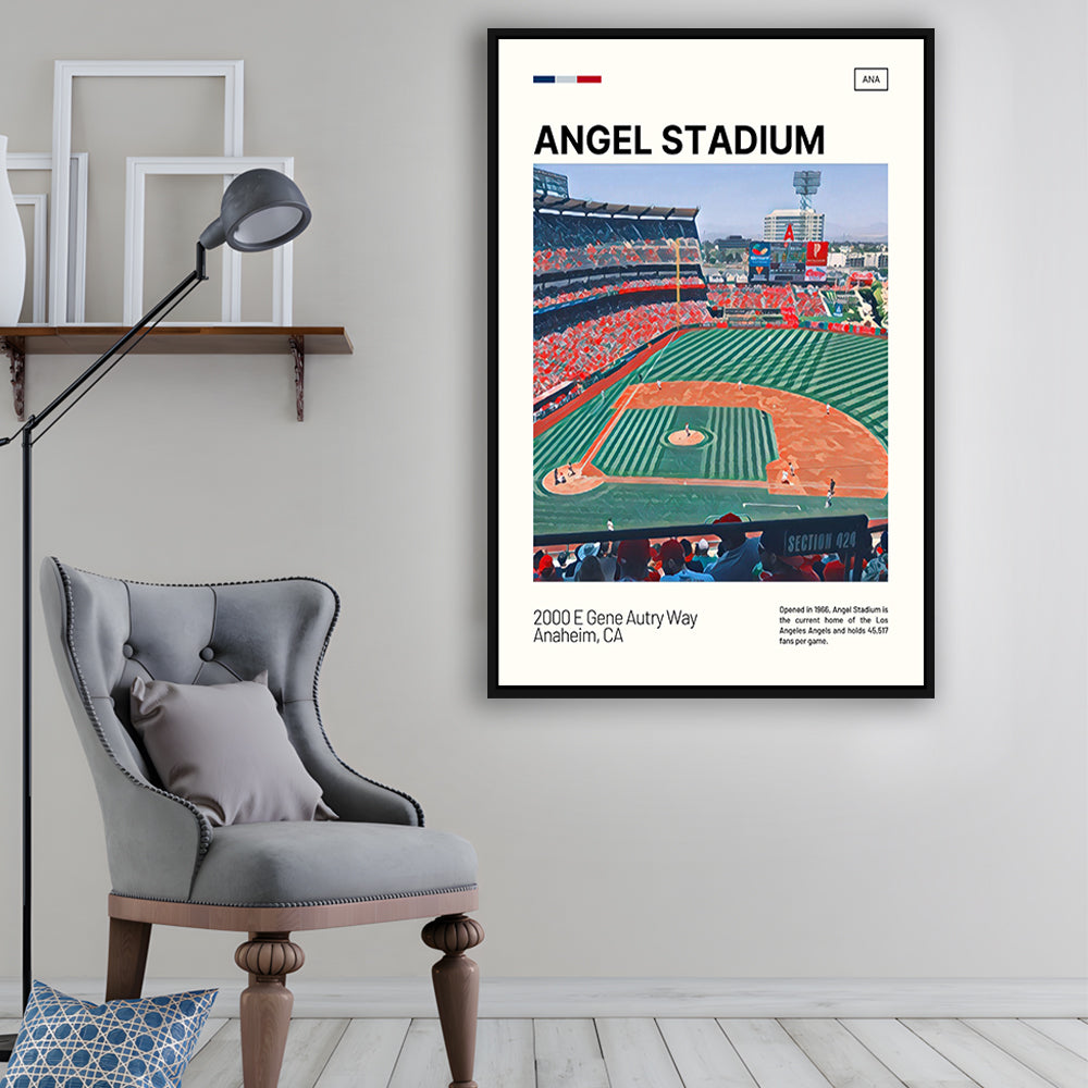 Angel Stadium Print, Los Angeles Angels Stadium Canvas Art, Man Cave Gift, Floating Framed Canvas Print Wall Art