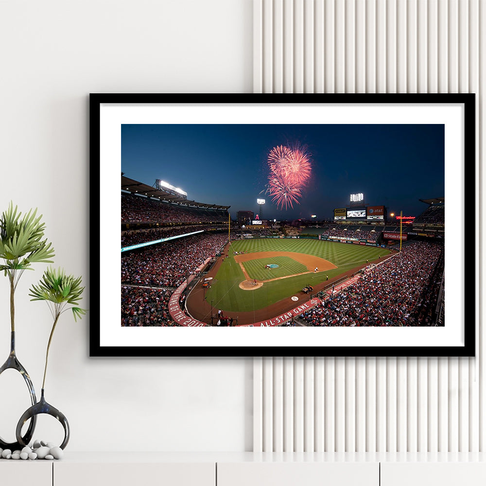 Angel Stadium in Los Angeles, Stadium Canvas, Sport Art, Gift for him, White Border Framed Art Print Wall Decor