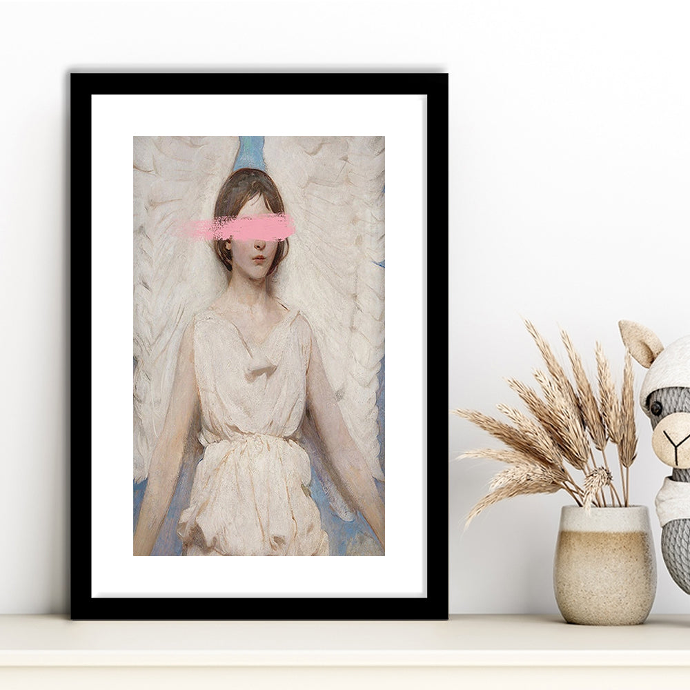 Angel Wall Art Print, Feminist Print, Pink Wall Print, Wall Art, Framed Art Prints White Border Wall Decor