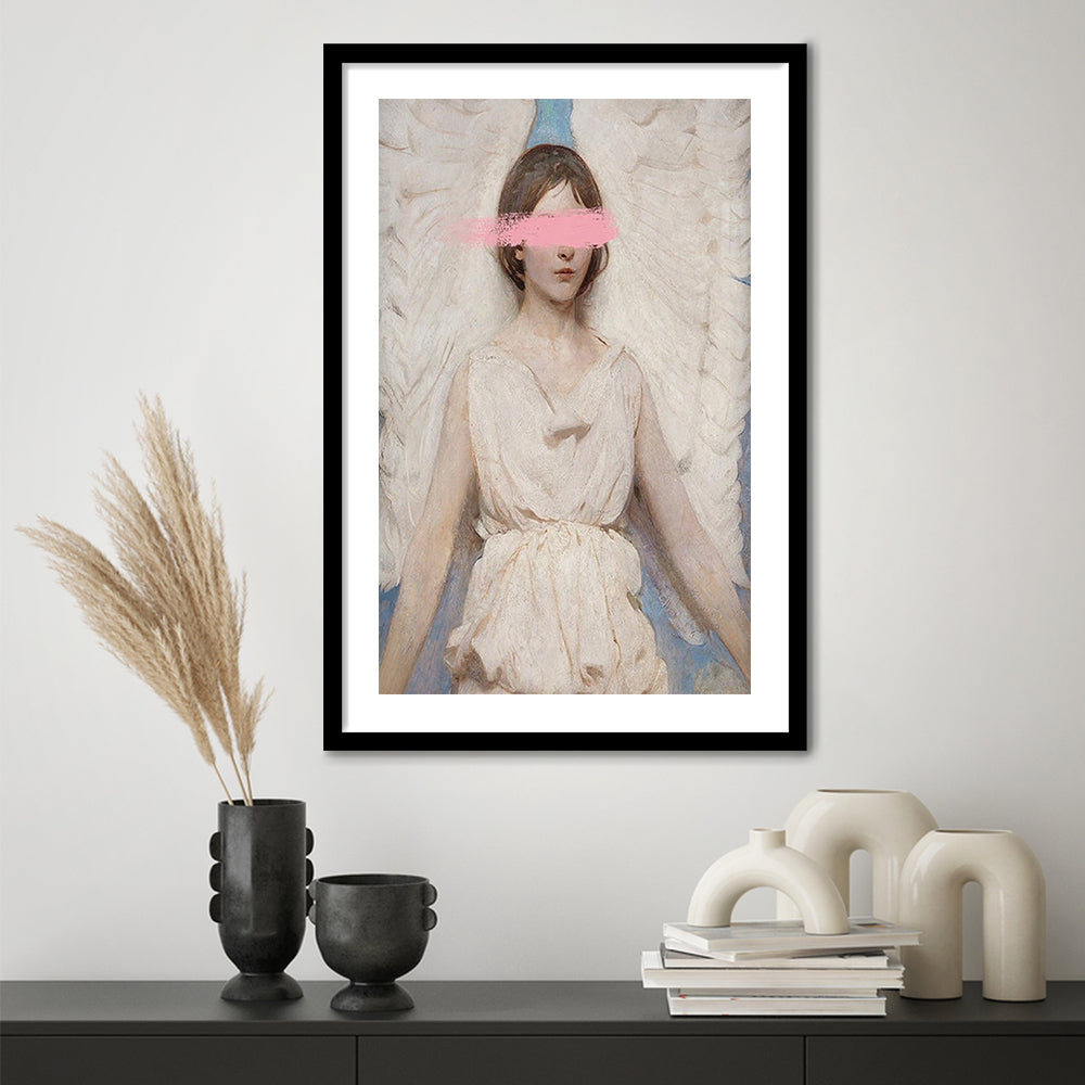 Angel Wall Art Print, Feminist Print, Pink Wall Print, Wall Art, Framed Art Prints White Border Wall Decor