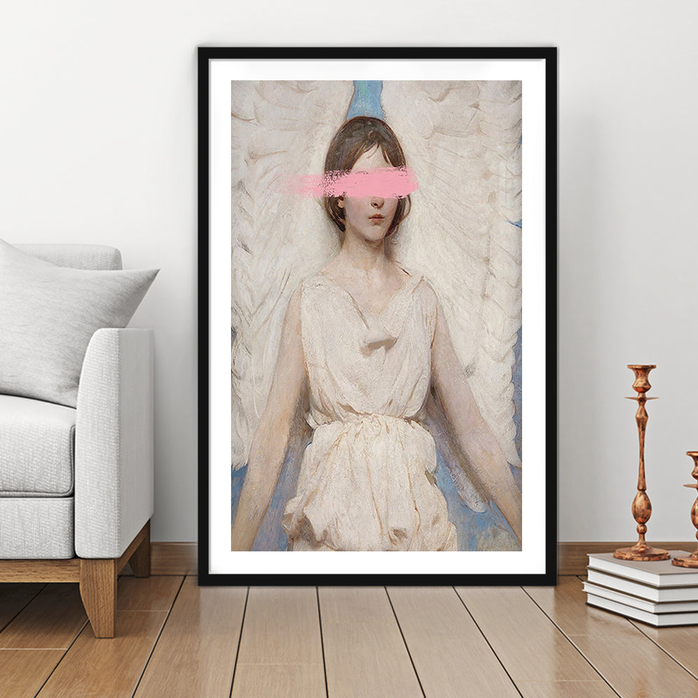 Angel Wall Art Print, Feminist Print, Pink Wall Print, Wall Art, Framed Art Prints White Border Wall Decor