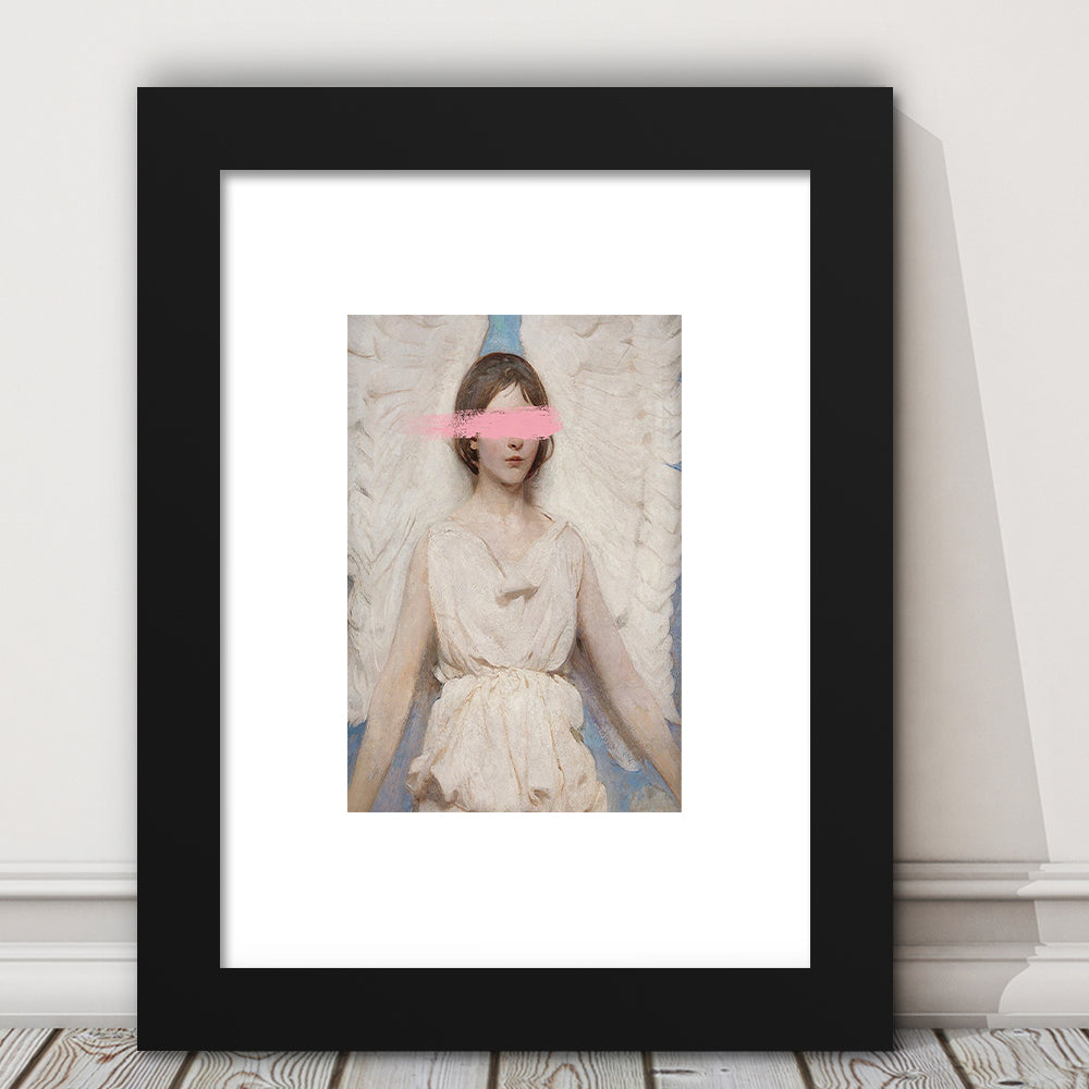 Angel Wall Art Print, Feminist Print, Pink Wall Print, Wall Art, Framed Art Prints White Border Wall Decor