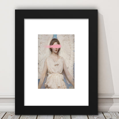 Angel Wall Art Print, Feminist Print, Pink Wall Print, Wall Art, Framed Art Prints White Border Wall Decor