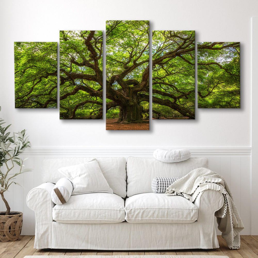 Angle Oak Tree in Johns Island, South Carolina, 5 Piece Large Cavas Print Wall Art
