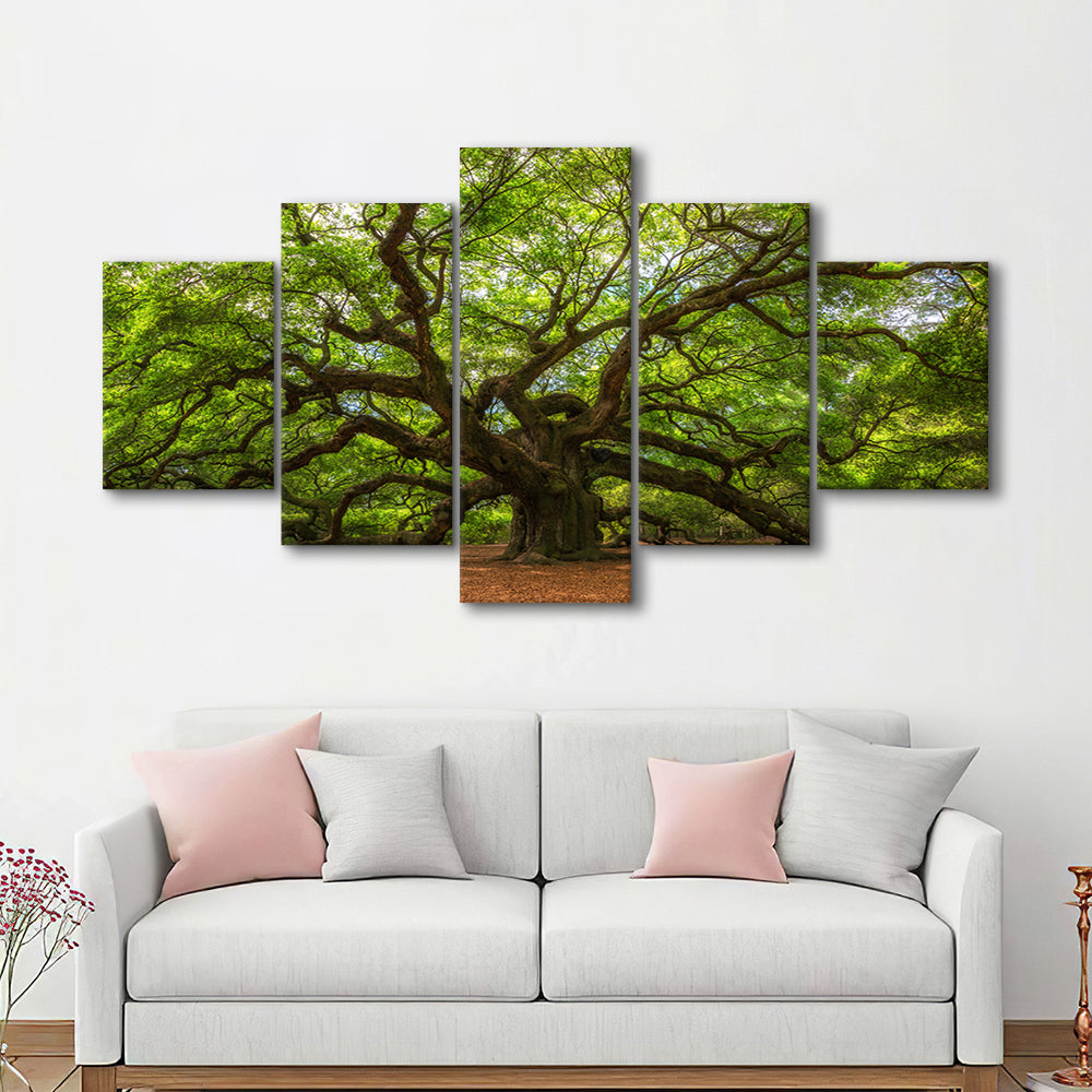 Angle Oak Tree in Johns Island, South Carolina, 5 Piece Large Cavas Print Wall Art