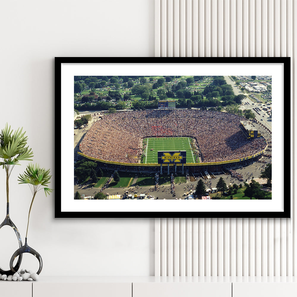 Ann Arbor Michigan, Stadium Canvas, Sport Art, Gift for him, White Border Framed Art Print Wall Decor