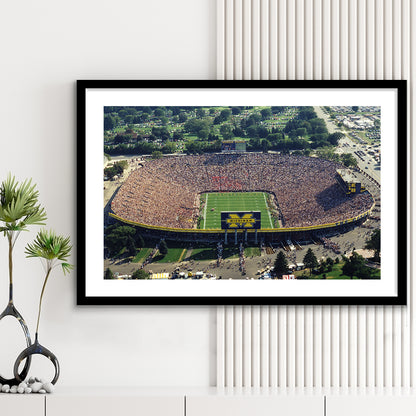 Ann Arbor Michigan, Stadium Canvas, Sport Art, Gift for him, White Border Framed Art Print Wall Decor