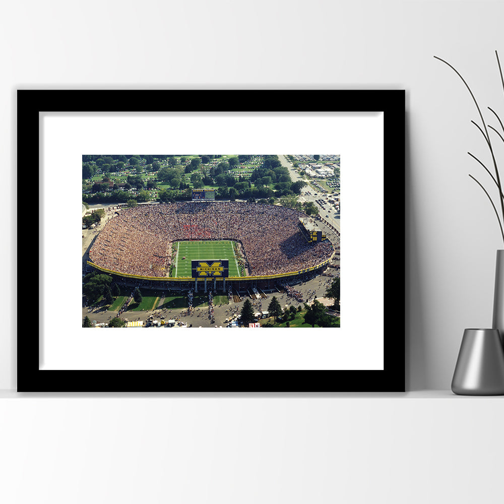 Ann Arbor Michigan, Stadium Canvas, Sport Art, Gift for him, White Border Framed Art Print Wall Decor