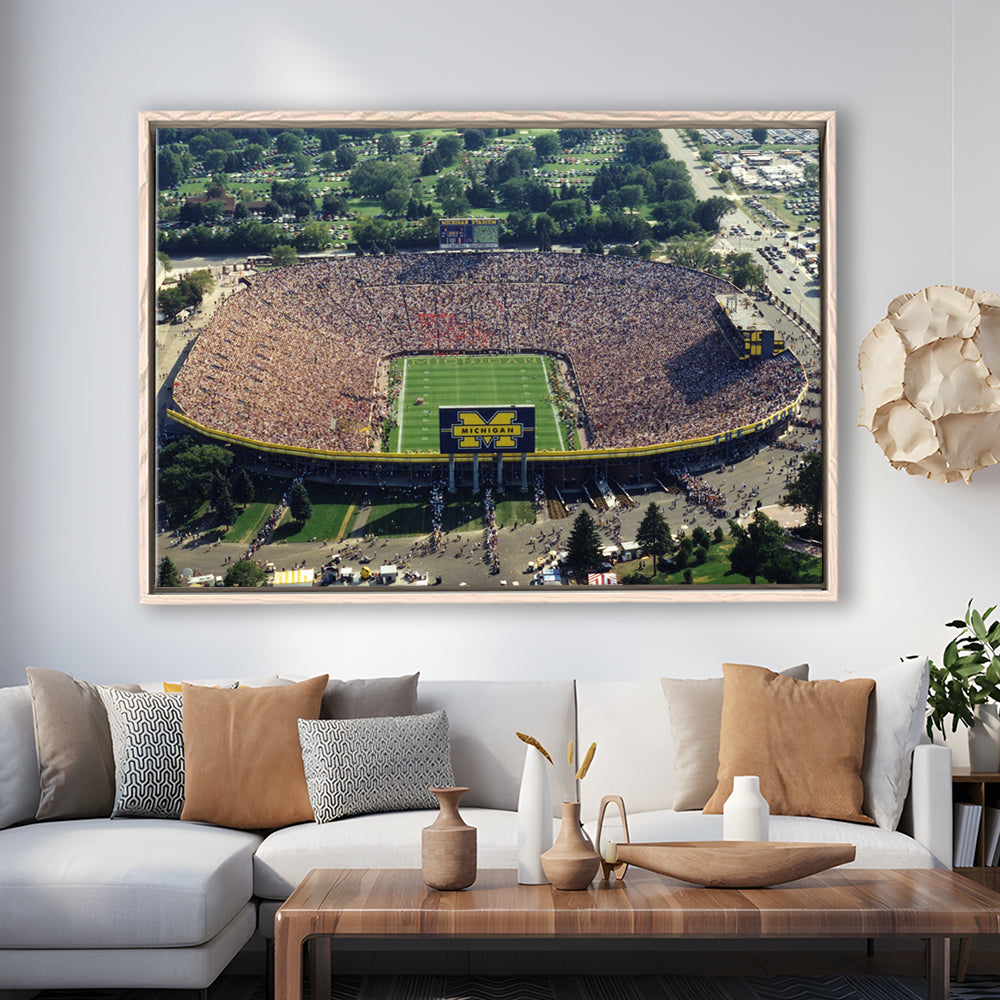 Ann Arbor Michigan, Stadium Canvas, Sport Art, Framed Canvas Print Wall Art, Floating Frame