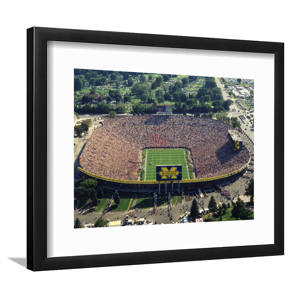 Ann Arbor Michigan, Stadium Canvas, Sport Art, Gift for him, White Border Framed Art Print Wall Decor