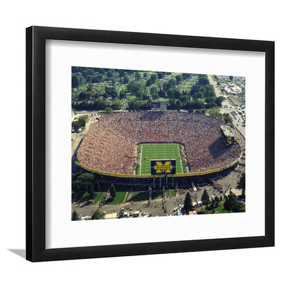 Ann Arbor Michigan, Stadium Canvas, Sport Art, Gift for him, White Border Framed Art Print Wall Decor