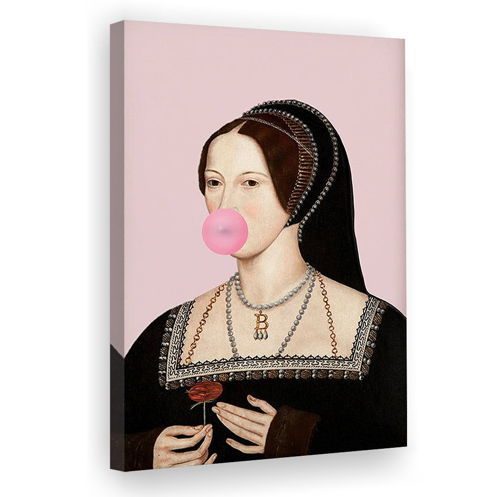 Anne Boleyn Bubble Gum Wall Art, Portrait Print Altered Art Vintage, Pink Wall Art, Canvas Prints Wall Art