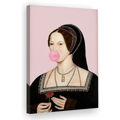 Anne Boleyn Bubble Gum Wall Art, Portrait Print Altered Art Vintage, Pink Wall Art, Canvas Prints Wall Art