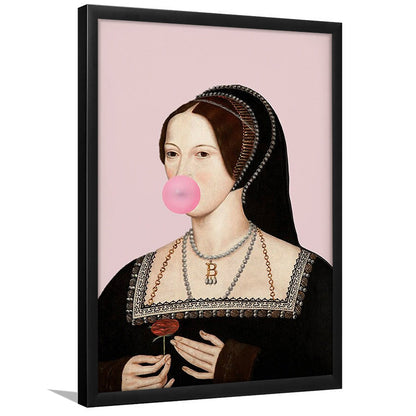 Anne Boleyn Bubble Gum Wall Art, Portrait Print Altered Art Vintage, Pink Wall Art, Framed Art Prints Wall Decor