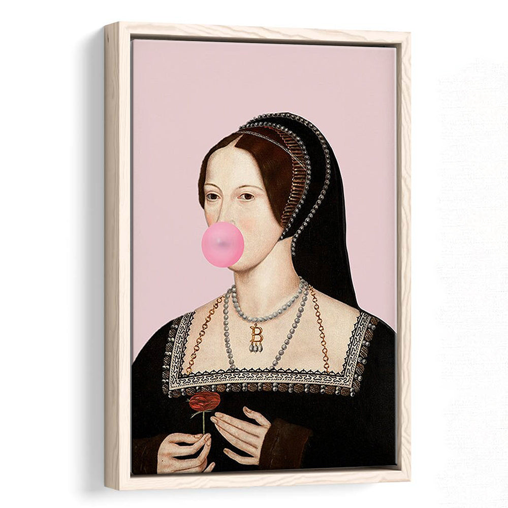 Anne Boleyn Bubble Gum Wall Art, Portrait Print Altered Art Vintage, Pink Wall Art, Framed Canvas Prints Wall Art