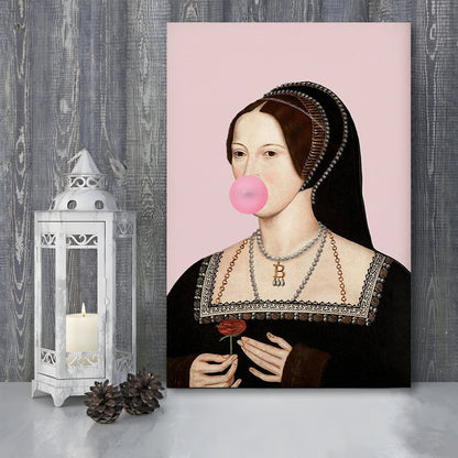 Anne Boleyn Bubble Gum Wall Art, Portrait Print Altered Art Vintage, Pink Wall Art, Canvas Prints Wall Art