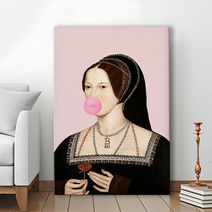 Anne Boleyn Bubble Gum Wall Art, Portrait Print Altered Art Vintage, Pink Wall Art, Canvas Prints Wall Art