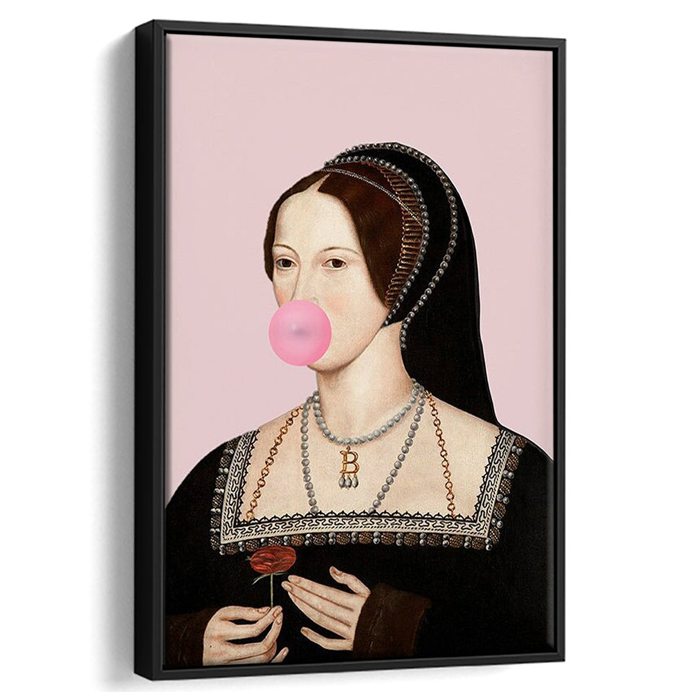 Anne Boleyn Bubble Gum Wall Art, Portrait Print Altered Art Vintage, Pink Wall Art, Framed Canvas Prints Wall Art