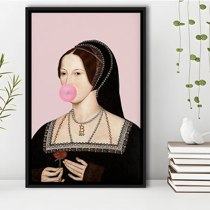 Anne Boleyn Bubble Gum Wall Art, Portrait Print Altered Art Vintage, Pink Wall Art, Framed Canvas Prints Wall Art