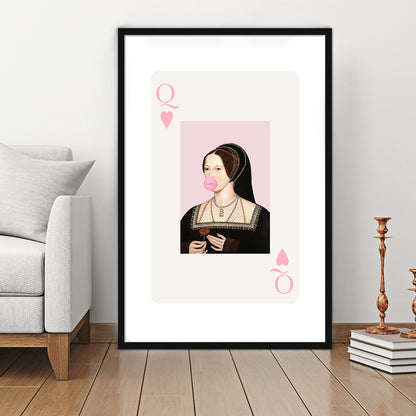 Anne Boleyn Queen Of Hearts, Framed Picture Print, Framed Art Prints White Border Wall Decor