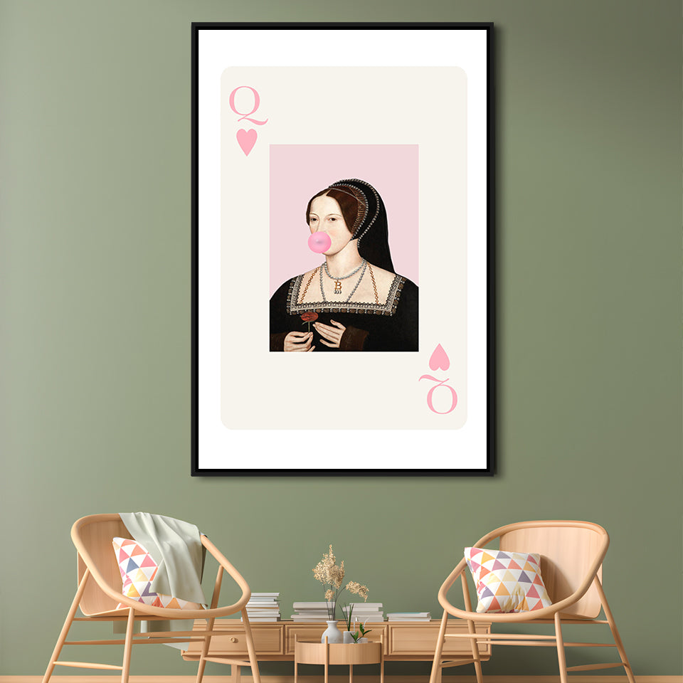 Anne Boleyn Queen Of Hearts, Floating Framed Canvas Art Print,, Framed Canvas Prints Wall Art