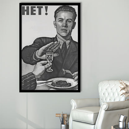 Anti Alcohol Vintage Print, Black and White, Alcohol Drinking Vintage, Framed Art Print Wall Decor
